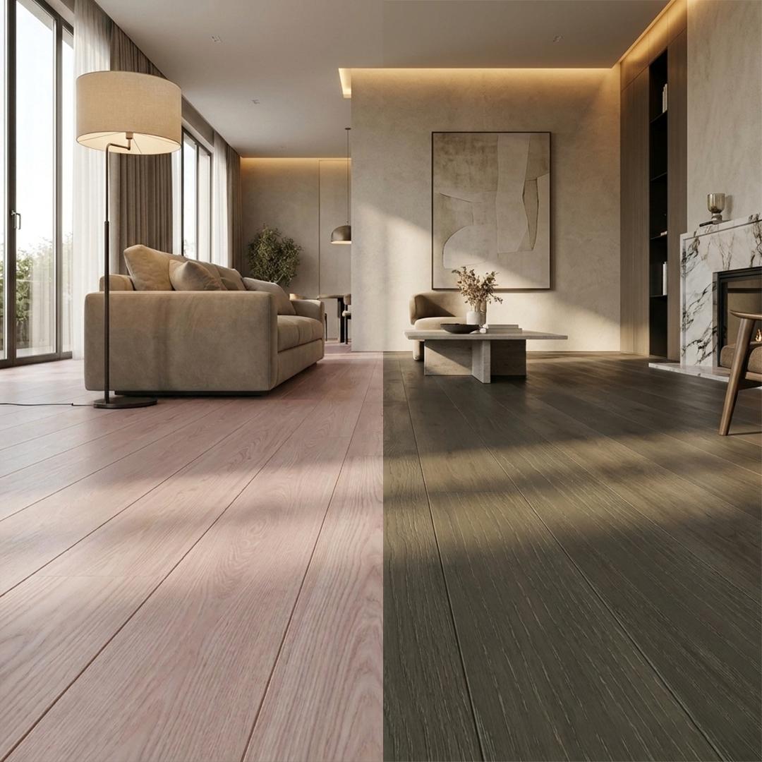 Engineered wood flooring in a contemporary living room
